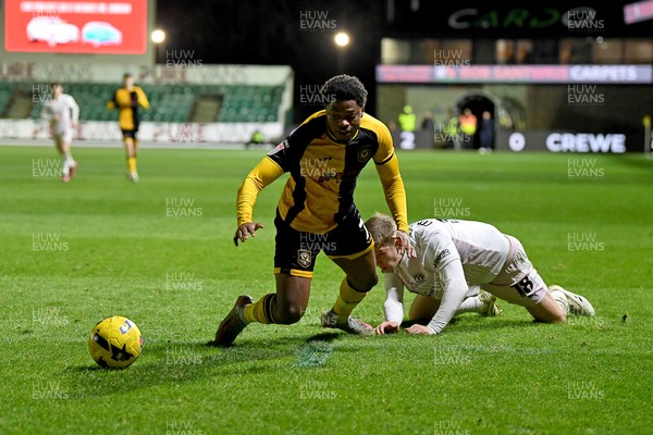 291225 - Newport County v Crewe Alexandra - Sky Bet League 2 - Bobby Kamwa of Newport County is challenged by James Connolly of Crewe