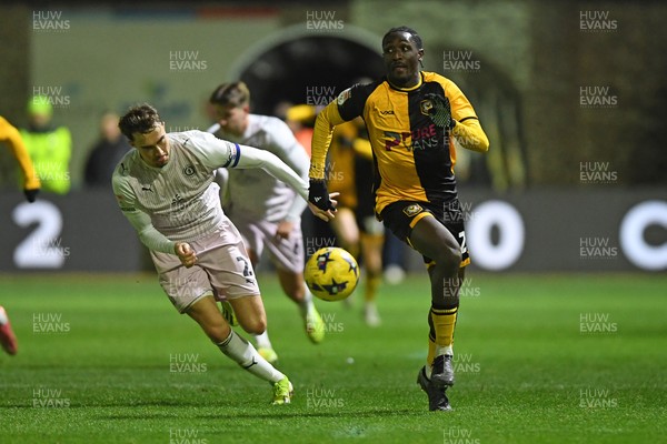 291225 - Newport County v Crewe Alexandra - Sky Bet League 2 - Nathan Opoku of Newport County is challenged by Lewis Billington of Crewe