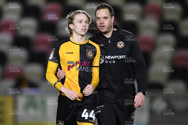 291225 - Newport County v Crewe Alexandra - Sky Bet League 2 - Newport County Assistant Manager, Mark Smith with Sam Braybrooke of Newport County at full time