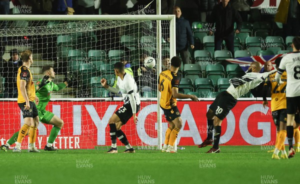 271122 - Newport County v Derby County, Emirates FA Cup, 2nd Round - David McGoldrick of Derby County, 10 right, heads to score Derby County’s second goal