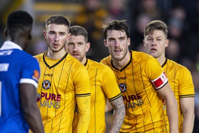 060124 - Newport County v Eastleigh - FA Cup Third Round - Matthew Baker, Scot Bennett, Ryan Delaney & James Clarke of Newport County await a corner delivery 