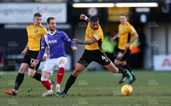 010118 - Newport Count v Exeter City - SkyBet League Two - Ryan Harley of Exeter City is tackled by Joss Labadie of Newport County