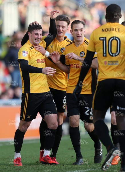 010118 - Newport Count v Exeter City - SkyBet League Two - Padraig Amond of Newport County celebrates scoring a goal with team mates