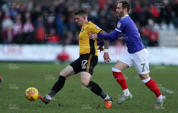 010118 - Newport Count v Exeter City - SkyBet League Two - Scot Bennett of Newport County is challenged by Ryan Harley of Exeter City