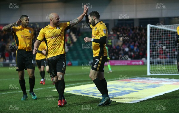 010118 - Newport Count v Exeter City - SkyBet League Two - Robbie Willmott of Newport County celebrates scoring a goal with team mates