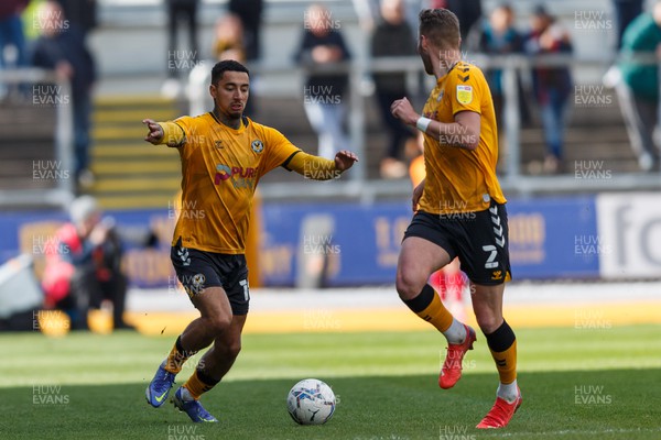 020422 - Newport County v Exeter City - Sky Bet League 2 - Courtney Baker-Richardson of Newport County and Cameron Norman of Newport County in action