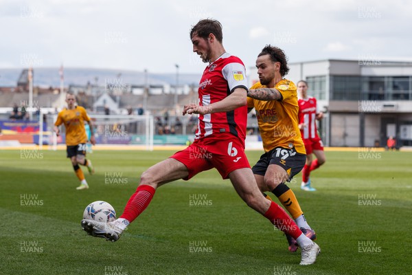 020422 - Newport County v Exeter City - Sky Bet League 2 - Sam Stubbs of Exeter City and Dominic Telford of Newport County