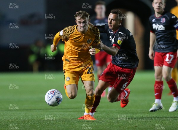 081019 - Newport County v Exeter City, EFL leasingcom Trophy - Taylor Maloney of Newport County gets away from Jordan Tillson of Exeter City