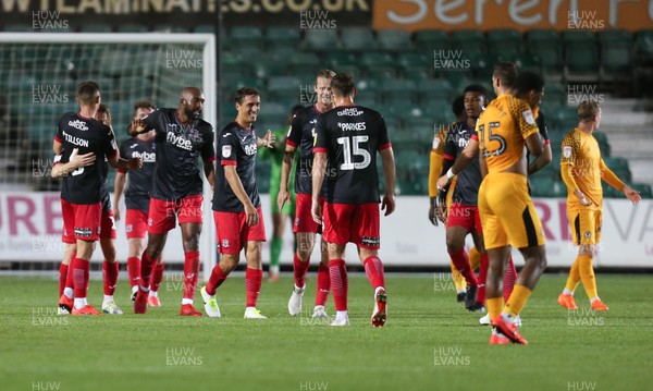 081019 - Newport County v Exeter City, EFL leasingcom Trophy - Exeter City players celebrate after they take the lead