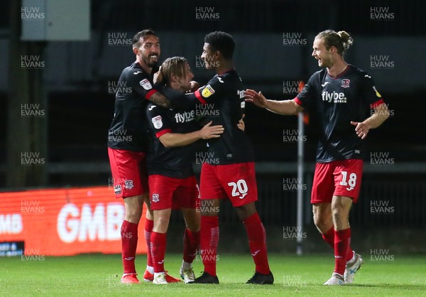 081019 - Newport County v Exeter City, EFL leasingcom Trophy - Matt Jay of Exeter City is congratulated by team mates after scoring the second goal
