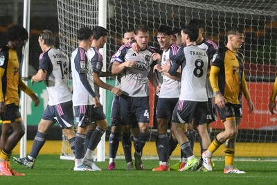 111125 - Newport County v Exeter City - Vertu Trophy - Ed Turns of Exeter celebrates scoring a goal with team mates