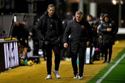 111125 - Newport County v Exeter City - Vertu Trophy - Dejected Newport County Manager, David Hughes and Newport County Assistant Manager, Wayne Hatswell at full time