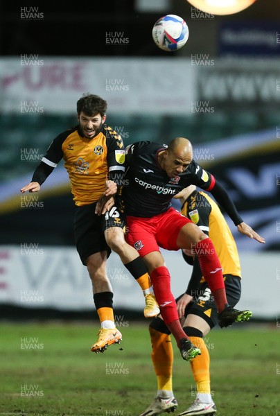 160221 - Newport County v Exeter City, Sky Bet League 2 - Luke Gambin of Newport County wins the ball from Jake Caprice of Exeter City