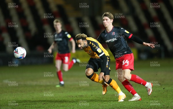 160221 - Newport County v Exeter City, Sky Bet League 2 - Alex Hartridge of Exeter City brings down Nicky Maynard of Newport County resulting in a red card