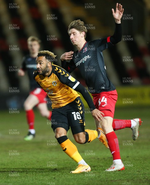 160221 - Newport County v Exeter City, Sky Bet League 2 - Alex Hartridge of Exeter City brings down Nicky Maynard of Newport County resulting in a red card