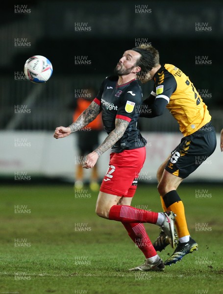 160221 - Newport County v Exeter City, Sky Bet League 2 - Ryan Bowman of Exeter City is challenged by Mickey Demetriou of Newport County
