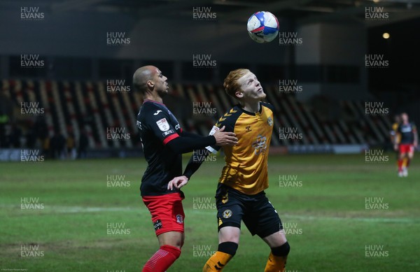 160221 - Newport County v Exeter City, Sky Bet League 2 - Ryan Haynes of Newport County wins the ball from Jake Caprice of Exeter City