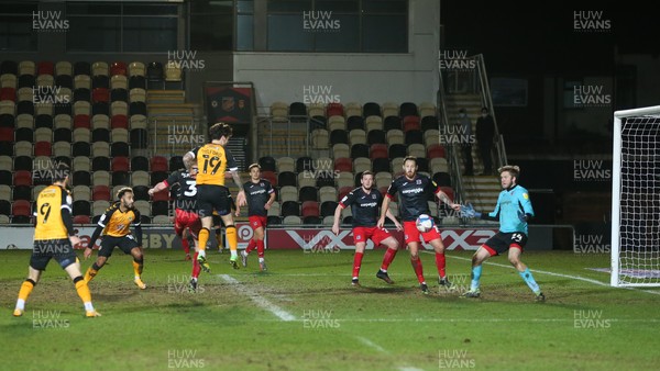 160221 - Newport County v Exeter City, Sky Bet League 2 - Dom Telford of Newport County heads to score goal to level the score