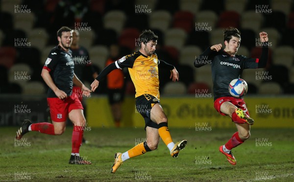 160221 - Newport County v Exeter City, Sky Bet League 2 - Padraig Amond of Newport County charges through as he looks to get a shot at goal