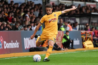 120926 - Newport County v Fleetwood Town - Sky Bet League 2 - Harrison Biggins of Newport County takes a free kick 