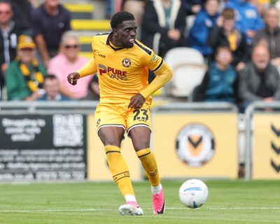 120926 - Newport County v Fleetwood Town - Sky Bet League 2 - Michael Adu-Poku of Newport County passes the ball