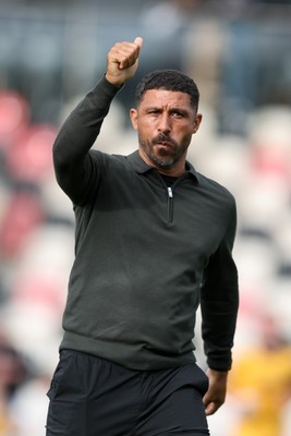 120926 - Newport County v Fleetwood Town - Sky Bet League 2 - Hayden Mullins Manager of Newport County applauds the fans at full-time