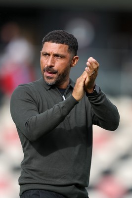 120926 - Newport County v Fleetwood Town - Sky Bet League 2 - Hayden Mullins Manager of Newport County applauds the fans at full-time