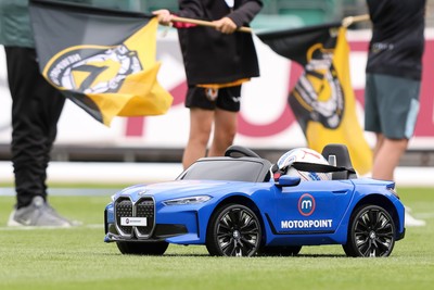 120926 - Newport County v Fleetwood Town - Sky Bet League 2 - The match ball gets delivered on remote control car 