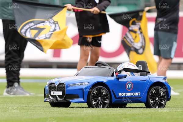120926 - Newport County v Fleetwood Town - Sky Bet League 2 - The match ball gets delivered on remote control car 