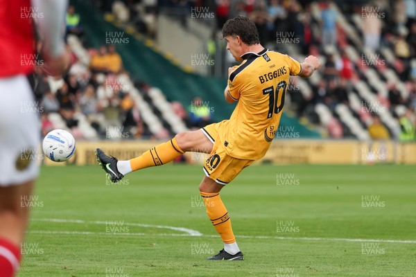 120926 - Newport County v Fleetwood Town - Sky Bet League 2 - Harrison Biggins of Newport County has an attempt at goal