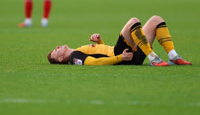 131225 - Newport County v Fleetwood Town, EFL Sky Bet League 2 - Ged Garner of Newport County goes down with an injury