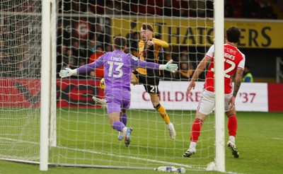 131225 - Newport County v Fleetwood Town, EFL Sky Bet League 2 - Michael Spellman of Newport County’s has his shot saved by Jay Lynch of Fleetwood Town