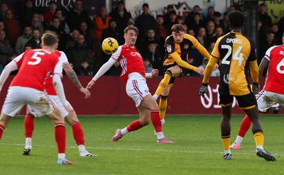 131225 - Newport County v Fleetwood Town, EFL Sky Bet League 2 - Michael Spellman of Newport County hits the bar with his shot at goal
