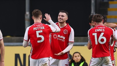 131225 - Newport County v Fleetwood Town, EFL Sky Bet League 2 - Ryan Graydon of Fleetwood Town, centre, celebrates after scoring the second goal