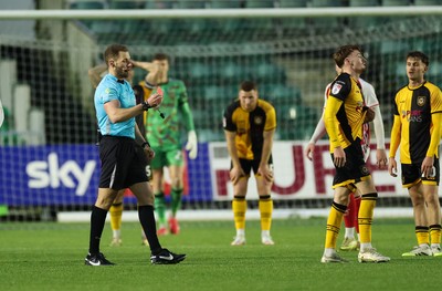131225 - Newport County v Fleetwood Town, EFL Sky Bet League 2 - Michael Spellman of Newport County is shown a red card