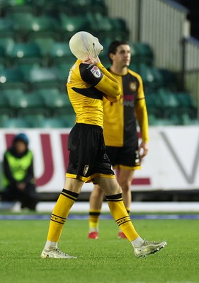 131225 - Newport County v Fleetwood Town, EFL Sky Bet League 2 - Michael Spellman of Newport County reacts as he leaves the pitch after being shown a red card