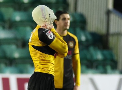 131225 - Newport County v Fleetwood Town, EFL Sky Bet League 2 - Michael Spellman of Newport County reacts as he leaves the pitch after being shown a red card