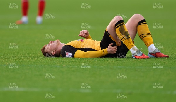 131225 - Newport County v Fleetwood Town, EFL Sky Bet League 2 - Ged Garner of Newport County goes down with an injury
