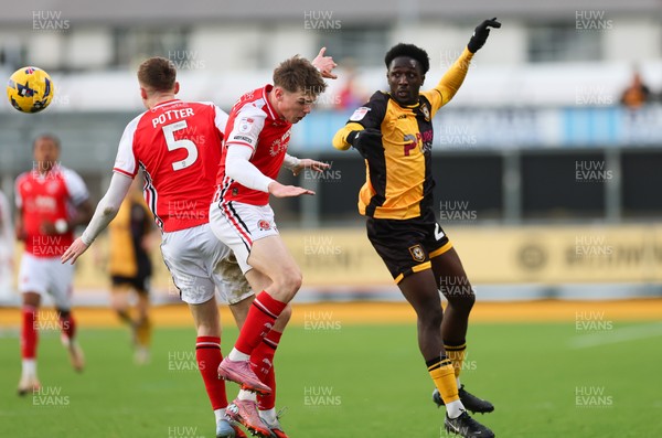 131225 - Newport County v Fleetwood Town, EFL Sky Bet League 2 - Nathan Opoku of Newport County heads the ball forward