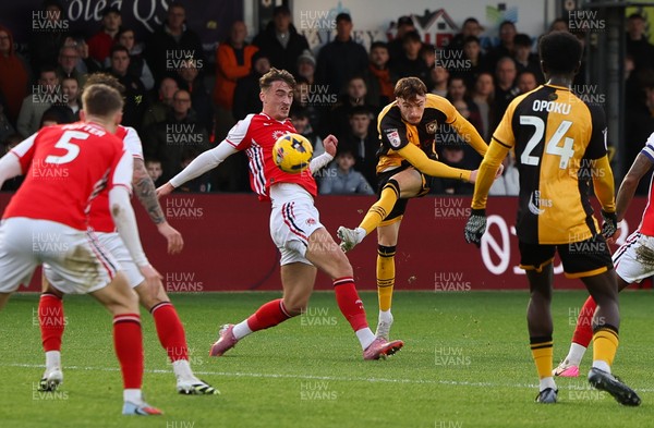 131225 - Newport County v Fleetwood Town, EFL Sky Bet League 2 - Michael Spellman of Newport County hits the bar with his shot at goal