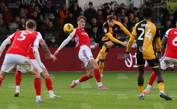 131225 - Newport County v Fleetwood Town, EFL Sky Bet League 2 - Michael Spellman of Newport County hits the bar with his shot at goal