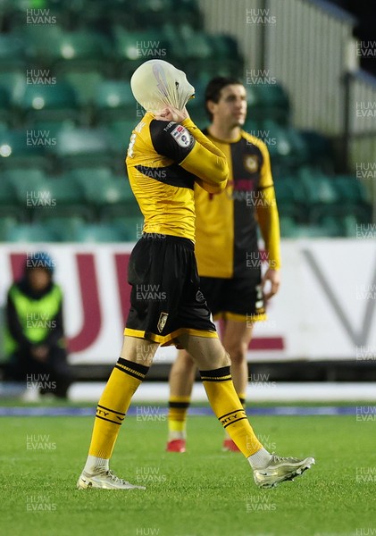 131225 - Newport County v Fleetwood Town, EFL Sky Bet League 2 - Michael Spellman of Newport County reacts as he leaves the pitch after being shown a red card