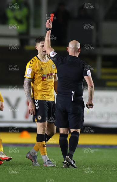 010322 - Newport County v Forest Green Rovers - SkyBet League Two - James Clarke of Newport County is given a red card by referee Charles Breakspear