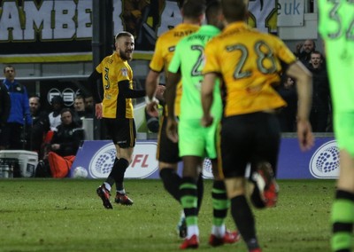 060318 - Newport County v Forest Green Rovers, Sky Bet League 2 - Dan Butler of Newport County turns away to celebrate after scoring goal