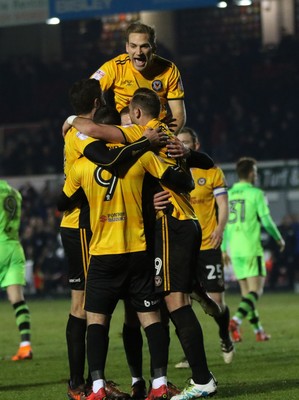 060318 - Newport County v Forest Green Rovers, Sky Bet League 2 - Newport County players celebrate after Paul Hayes score the second goal