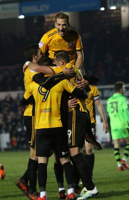 060318 - Newport County v Forest Green Rovers, Sky Bet League 2 - Newport County players celebrate after Paul Hayes score the second goal