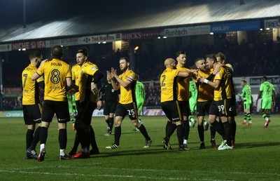 060318 - Newport County v Forest Green Rovers, Sky Bet League 2 - Newport County players celebrate after Paul Hayes score the second goal