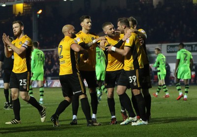 060318 - Newport County v Forest Green Rovers, Sky Bet League 2 - Newport County players celebrate after Paul Hayes score the second goal