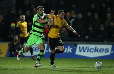 060318 - Newport County v Forest Green Rovers, Sky Bet League 2 - Paul Hayes of Newport County and Farrend Rawson of Forest Green Rovers compete for the ball