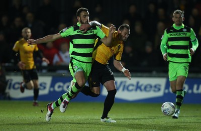060318 - Newport County v Forest Green Rovers, Sky Bet League 2 - Paul Hayes of Newport County and Farrend Rawson of Forest Green Rovers compete for the ball